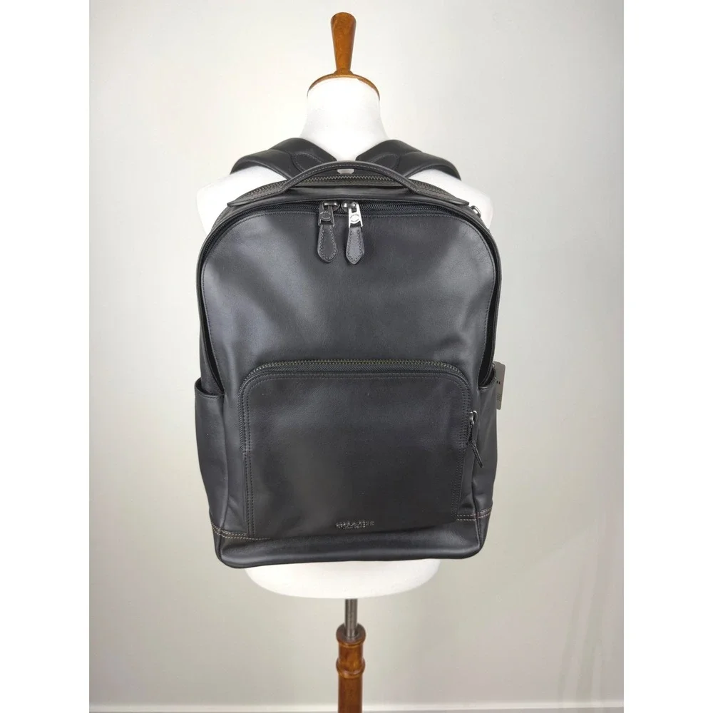 NWT Coach Graham Backpack Black Calf Leather Laptop Bag F37599 Large $550 Work
